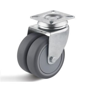 Roata dubla termoplast, rulment cu bila, carcasa pivotanta, WLL=100 kg, D=75 mm