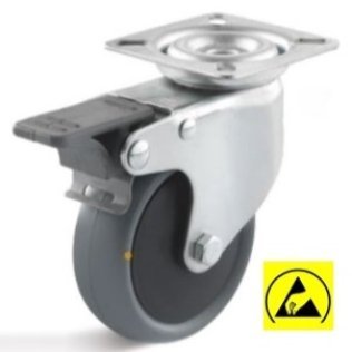 Roata ESD termoplast, carcasa pivotanta cu frana, WLL=40 kg, D=50 mm