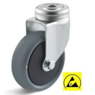 Roata ESD termoplast, carcasa pivotanta cu alezaj, WLL=50 kg, D=75 mm