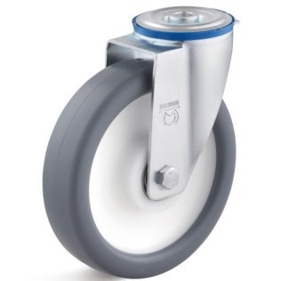 Roata cauciuc termoplastic, rulmenti cu bila, carcasa pivotanta cu alezaj, WLL=350 kg, D=200 mm