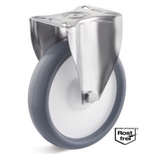 Roata termoplast, rulment si carcasa fixa INOX, WLL=90 kg, D=100 mm