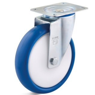 Roata poliuretan, rulment cu bile, carcasa pivotanta, WLL=100 kg, D=80 mm
