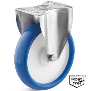 Roata poliuretan rigid, rulment si carcasa fixa INOX, WLL=270 kg, D=200 mm