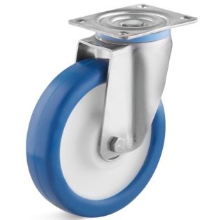 Roata poliuretan, rulmenti cu bila, carcasa pivotanta, WLL=150 kg, D=80 mm