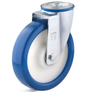 Roata poliuretan, rulmenti cu bila, carcasa pivotanta cu alezaj, WLL=180 kg, D=100 mm