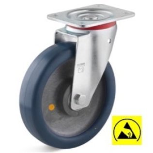 Roata ESD poliuretan, carcasa pivotanta, WLL=150 kg, D=80 mm