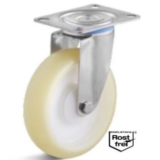 Roata poliuretan elastic, rulment si carcasa pivotanta INOX, WLL=80 kg, D=80 mm