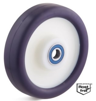 Roata poliuretan elastic, rulment INOX, WLL=200 kg, D=125 mm