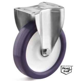 Roata poliuretan elastic, rulment si carcasa fixa INOX, WLL=450 kg, D=200 mm