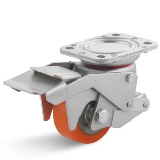 Roata poliuretan elastic carcasa pivotanta cu frana si ridicare WLL=200 kg, D=80 mm