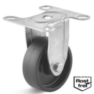 Roata poliamida cu lagar alunecare, carcasa fixa INOX, WLL=60 kg, D=75 mm