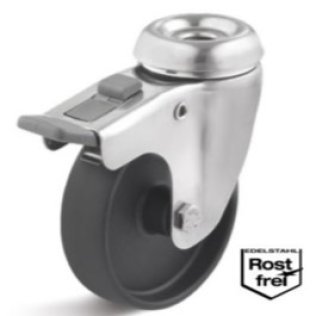 Roata poliamida lagar alunecare, carcasa pivotanta cu frana si alezaj INOX, WLL=60 kg, D=75 mm