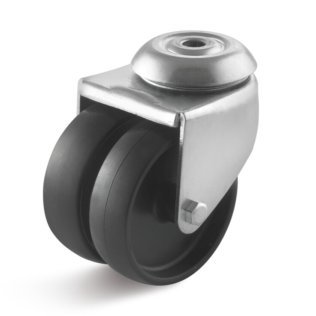 Roata poliamida dubla, carcasa pivotanta cu alezaj, WLL=100 kg, D=75 mm