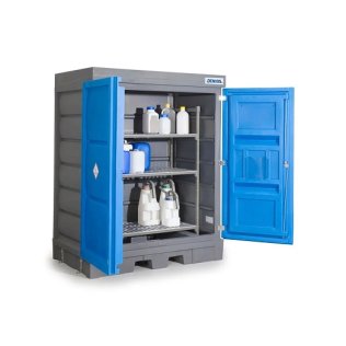 Dulap PolySafe D depozitare recipiente mici cu rafturi din plastic si usi batante