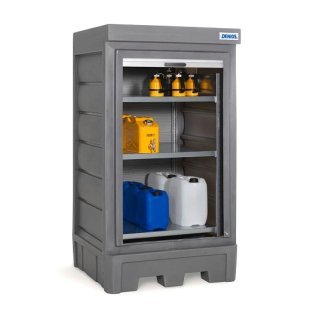 Dulap PolySafe D1 depozitare recipiente mici cu rafturi din otel si usa tip rulou