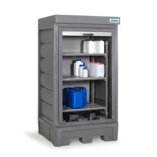 Dulap PolySafe D1 depozitare recipiente mici cu rafturi din plastic si usa tip rulou