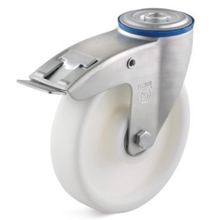 Roata poliamida PALB, rulment cu role, carcasa pivotanta cu frana si alezaj, WLL=200 kg, D=125 mm