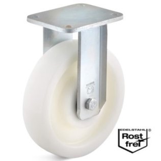 Roata poliamida, rulment si carcasa fixa INOX, WLL=400 kg, D=125 mm