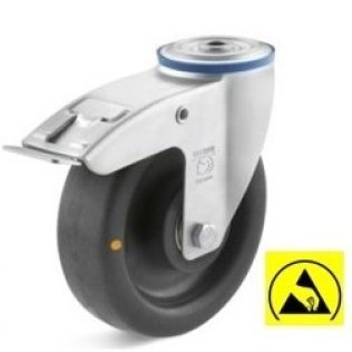 Roata ESD poliamida, carcasa pivotanta cu frana si alezaj, WLL=200 kg, D=125 mm