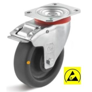 Roata ESD poliamida, carcasa pivotanta cu frana, WLL=500 kg, D=200 mm