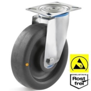 Roata ESD poliamida, rulment si carcasa pivotanta INOX, WLL=300 kg, D=200 mm