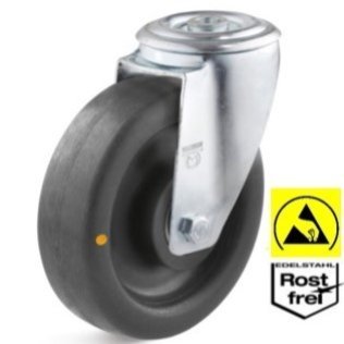 Roata ESD poliamida, carcasa pivotanta cu alezaj INOX, WLL=300 kg, D=200 mm