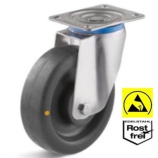 Roata ESD poliamida, rulment si carcasa pivotanta INOX, WLL=200 kg, D=80 mm