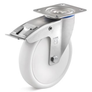 Roata polipropilena, protectie rulment, carcasa pivotanta cu frana, WLL=150 kg, D=80 mm