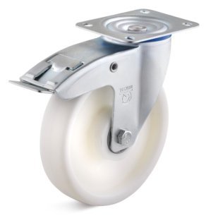 Roata polipropilena, rulmenti, carcasa pivotanta cu frana, WLL=350 kg, D=250 mm