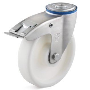 Roata polipropilena, rulmenti, carcasa pivotanta cu frana si alezaj, WLL=200 kg, D=100 mm