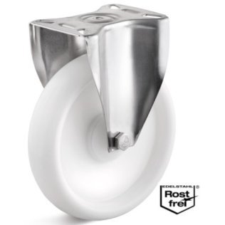Roata polipropilena, rulment si carcasa fixa INOX, WLL=300 kg, D=200 mm