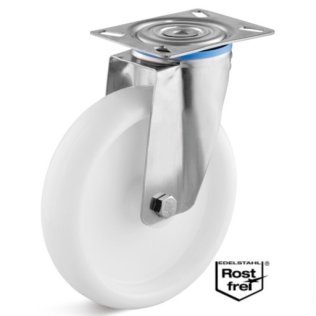 Roata polipropilena, rulment si carcasa pivotanta INOX, WLL=130 kg, D=125 mm