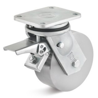 Roata din otel, rulment cu bila, carcasa pivotanta cu frana, WLL=1300 kg, D=200 mm