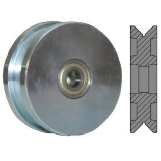 Roata buza de bandaj dublu, rulment cu bila, canelura V, WLL=600 kg, D=100 mm
