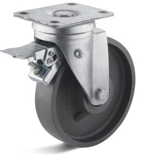 Roata fonta rulment cu bila, carcasa pivotanta cu frana, WLL=400 kg, D=125 mm