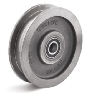 Roata din fonta cu buza de bandaj dublu in V, rulment cu bila, WLL=650 kg, D=100 mm