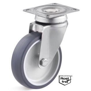 Roata termoplast cu lagar alunecare, carcasa pivotanta INOX, WLL=80 kg, D=100 mm