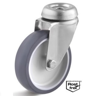 Roata termoplast cu lagar alunecare, carcasa pivotanta cu alezaj INOX, WLL=60 kg, D=75 mm