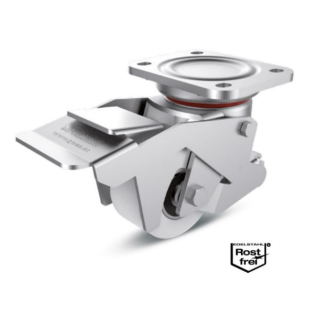 Roata poliamida carcasa INOX pivotanta cu frana si ridicare, WLL=300 kg, D=75 mm