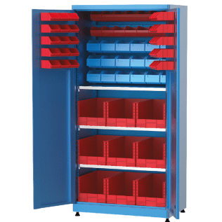 Dulap metalic cu 3 rafturi si 71 cutii depozitar, 1010x615x2000mme