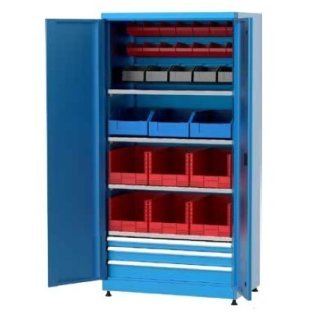 Dulap metalic cu 3 sertare, 4 rafturi si 28 cutii depozitare, 1010x615x2000mm