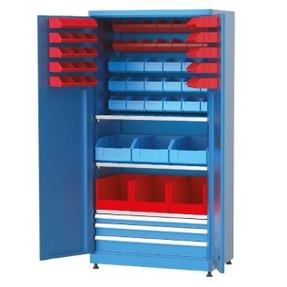 Dulap metalic cu 3 sertare, 3 rafturi si 68 cutii depozitare, 1010x615x2000mm