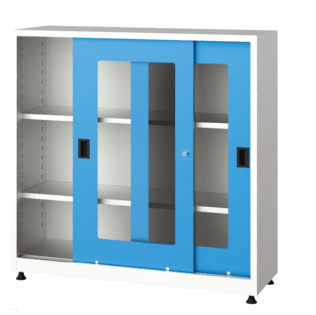 Dulap metalic cu usi glisante din plexiglas cu 2 rafturi, 1200x400x1200mm