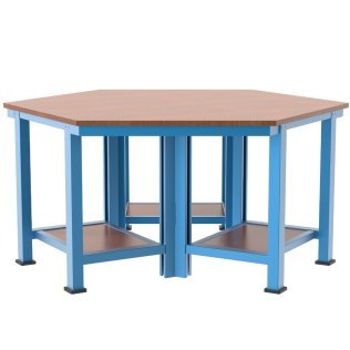 Banc de lucru hexagonal cu 3 rafturi 1830x1585x850mm