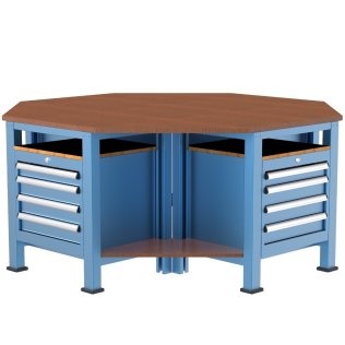 Banc de lucru octogonal cu 16 sertare si 4 rafturi 1830x1830x850mm