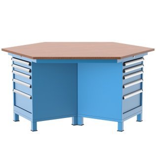 Banc de lucru hexagonal cu 15 sertare 1830x1585x850mm