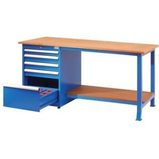 Banc de lucru fix cu 5 sertare si un raft depozitare 12 scule CNC