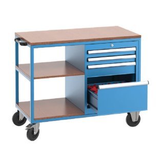 Banc de lucru mobil cu 4 sertare si 2 rafturi depozitare 12 scule CNC