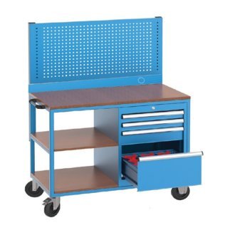 Banc de lucru mobil cu 4 sertare si 2 rafturi depozitare 12 scule CNC