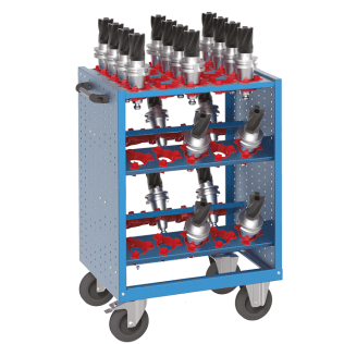 Carucior transport cu 40 locasuri scule CNC